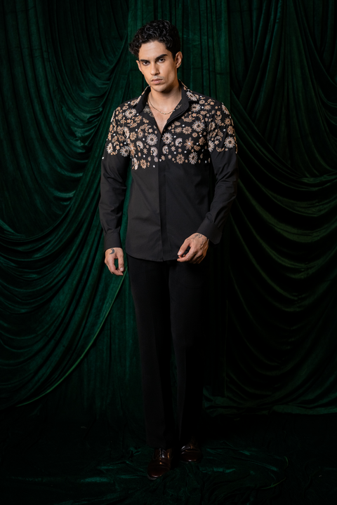 Orbit — Black Hand Embroidered Armani Fabric Shirt
