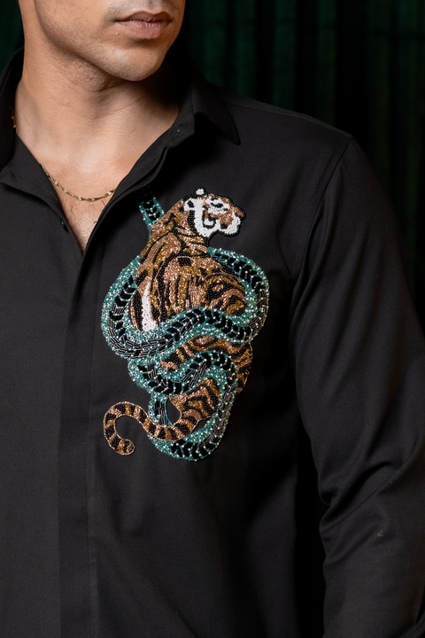 Regal β Black Hand Embroidered Premium 4-Way Stretch Shirt