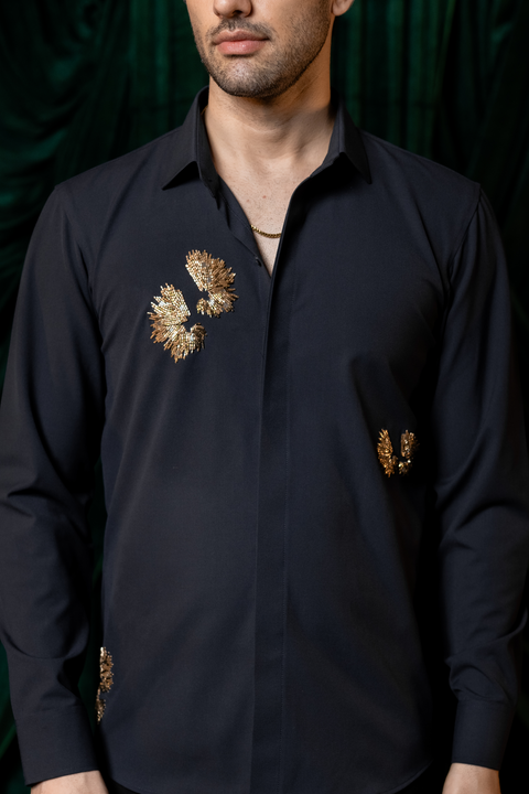 Embers — Navy Thread Embroidered 4-Way Stretch Shirt