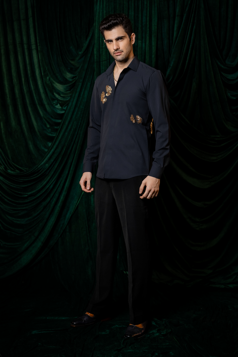 Embers — Navy Thread Embroidered 4-Way Stretch Shirt