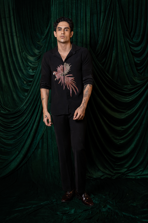 Velour — Black Hand Embroidered Armani Fabric Shirt