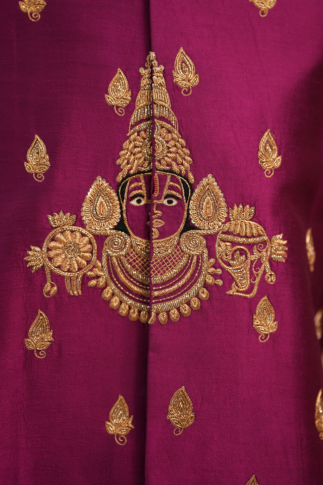 Perumal — Deep Purple Perumal Hand Zardozi Embroidered Dupion Silk Sherwani