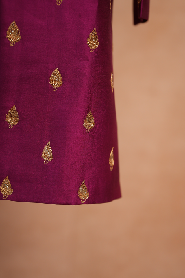 Perumal — Deep Purple Perumal Hand Zardozi Embroidered Dupion Silk Sherwani