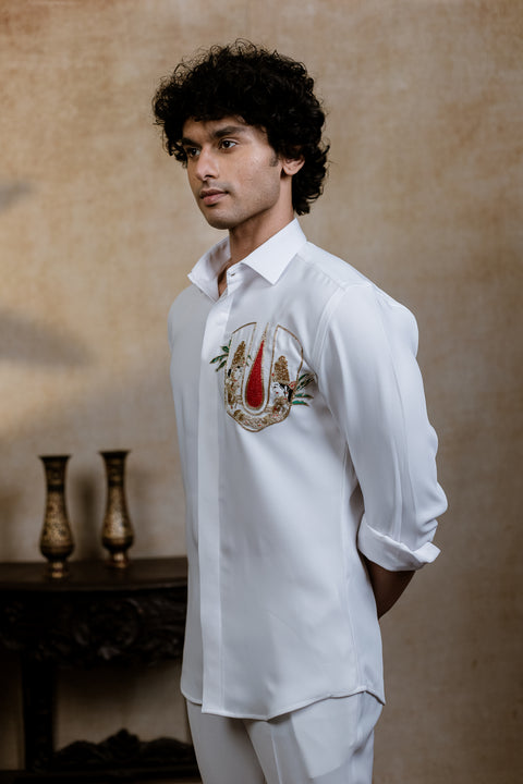 Sri Vari Sutra β Armani White Hand Embroidered Utsav Luxe Shirt