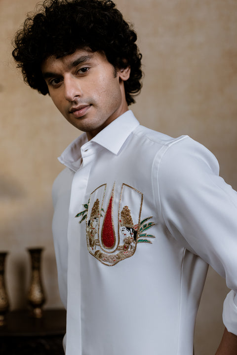 Sri Vari Sutra β Armani White Hand Embroidered Utsav Luxe Shirt