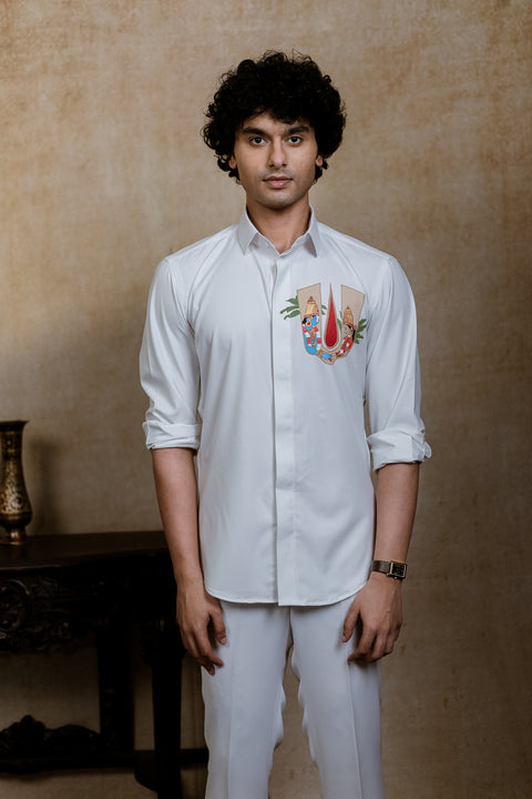 Chitra Srinivasa β White Srinivasa Hand Painted 4-Way Stretch Utsav Luxe Shirt
