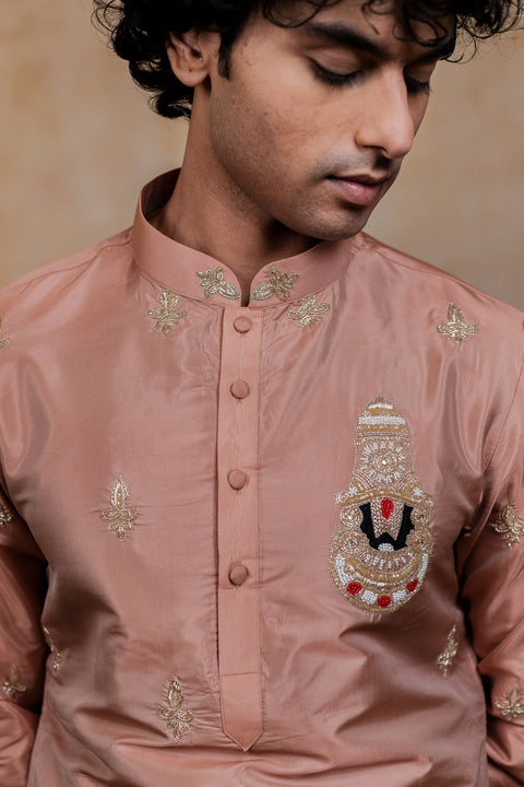 Balaji Ratna β Brown Hand Embroidered Semi Pattu Silk Kurta