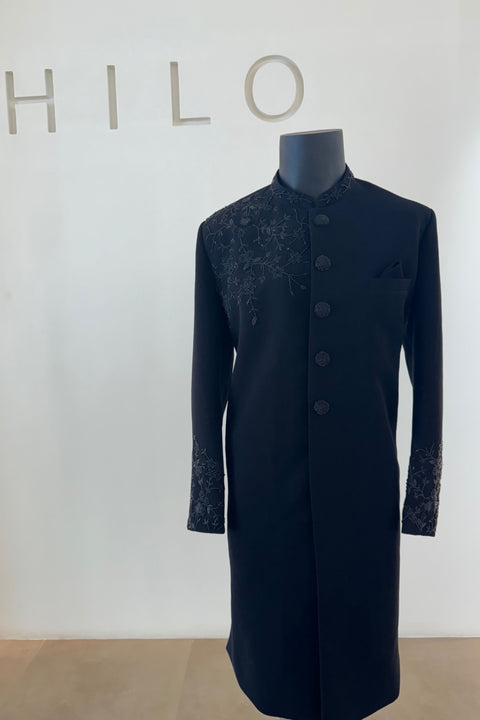 Chaqueta — Black Hand Embroidered British Suiting Bandhgala