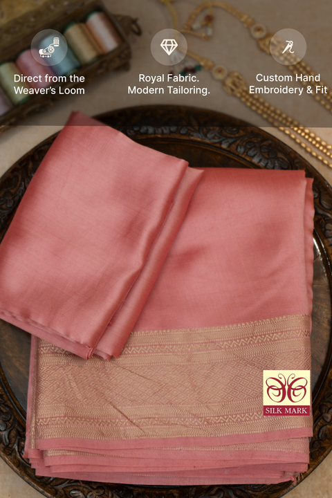 Kusuma ā Floral Blush Raghukula Pattu Silk Fabric