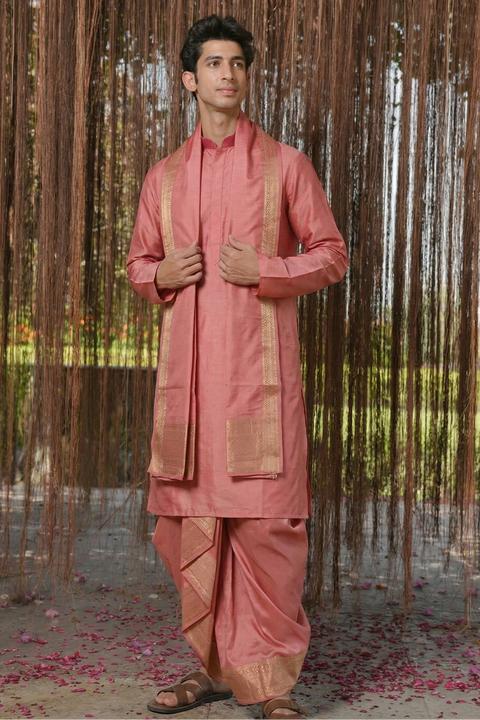 Kusuma ā Floral Blush Raghukula Pattu Silk Fabric