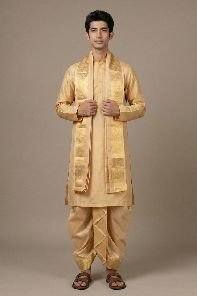 Mahin — Cream Gold Heirloom Raghukula Pattu Silk Fabric