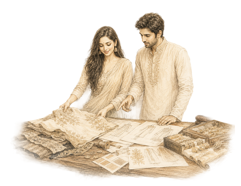 Illustration — That's how HILO was born. Mouna and Sahith realised men didn't need more clothes. They needed someone they trusted to help them choose.