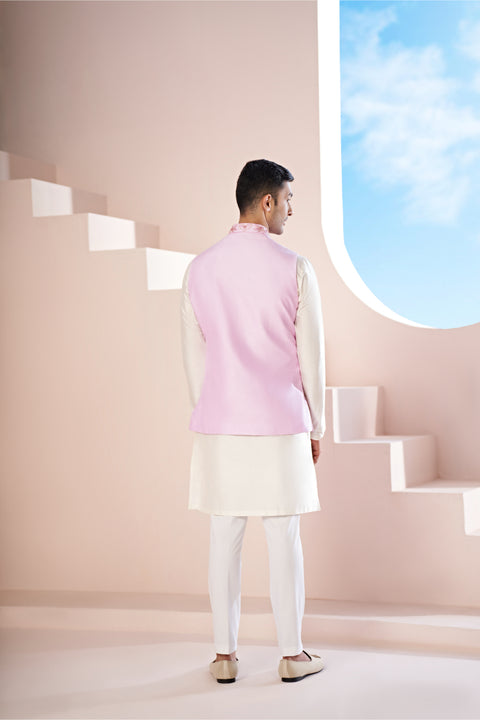 Malva — Lavender Pink Embroidered Dupion Silk Nehru Jacket Set