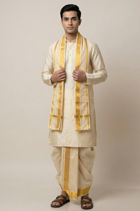 Svarnaam — Premium Gold Raghukula Pattu Silk Fabric