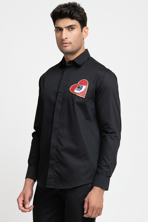 Amor β Black Hand Embroidered Giza Cotton Shirt