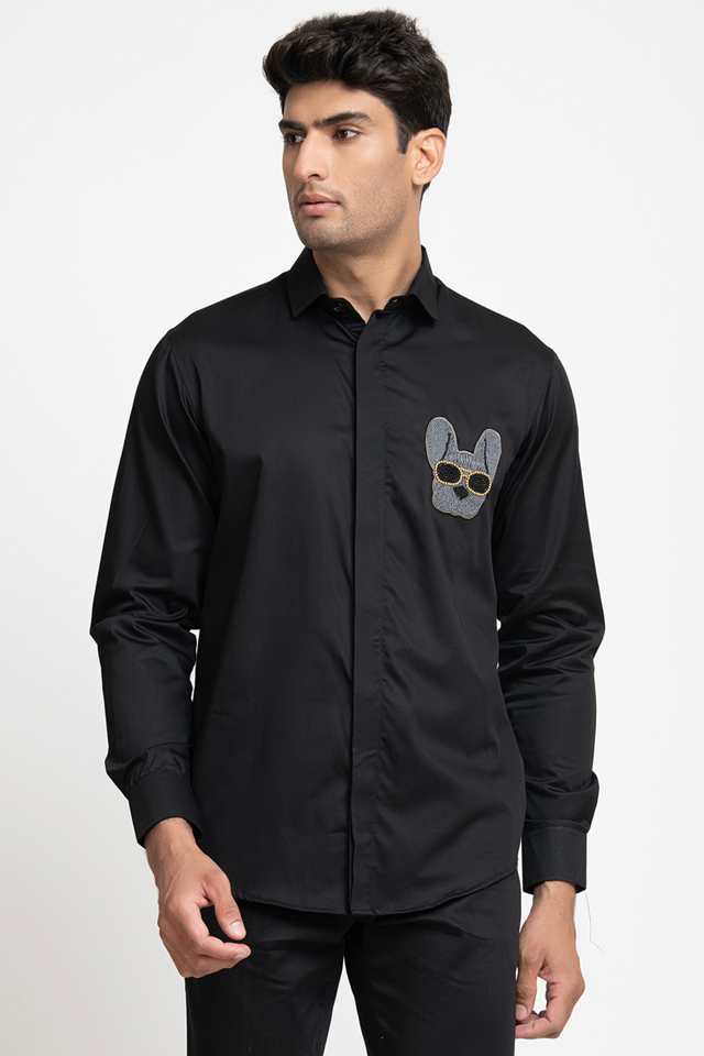 Rover — Black Hand Embroidered Giza Cotton Shirt