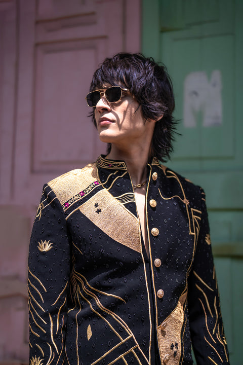 Raahi — Black Hand Embroidered British Fabric Indo-Western