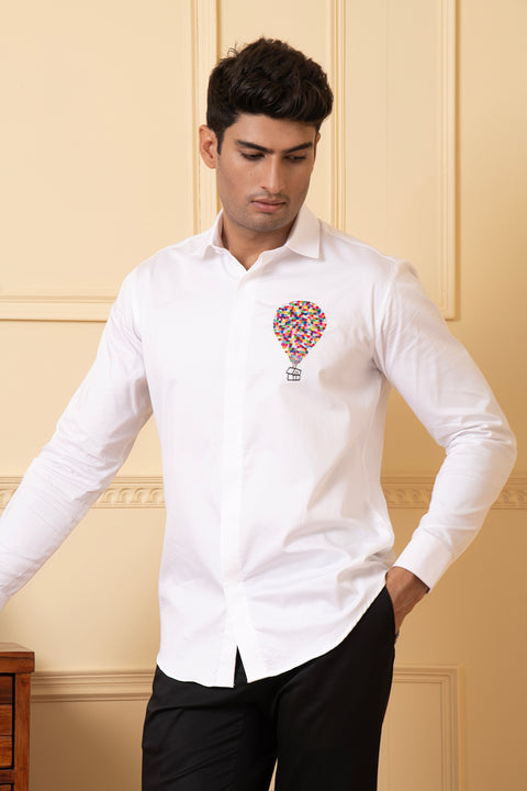 Elevibrant β White Thread Embroidered Giza Cotton Shirt