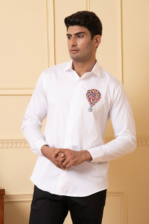 Elevibrant β White Thread Embroidered Giza Cotton Shirt