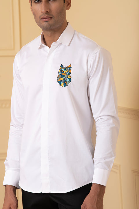 Owlusion β White Thread Embroidered Giza Cotton Shirt