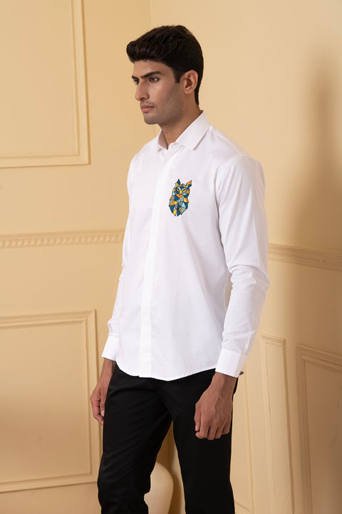 Owlusion β White Thread Embroidered Giza Cotton Shirt