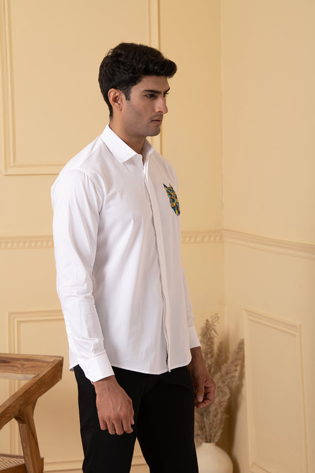 Owlusion — White Thread Embroidered Giza Cotton Shirt