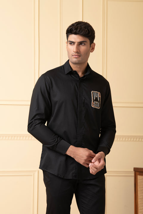 Suit β Black Hand Embroidered Giza Cotton Shirt