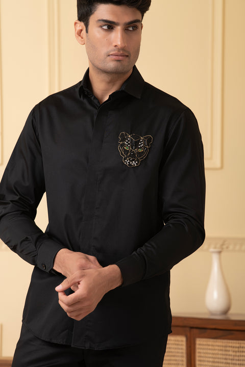 Regalroar β Black Hand Embroidered Giza Cotton Shirt