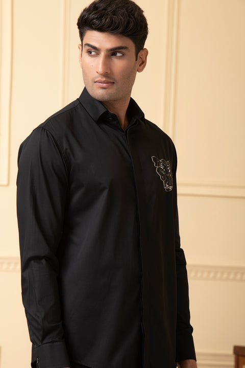 Regalroar β Black Hand Embroidered Giza Cotton Shirt