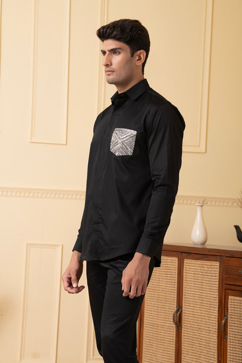 Square β Black Hand Embroidered Giza Cotton Shirt