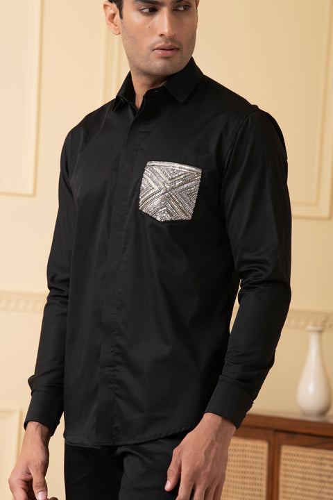 Square β Black Hand Embroidered Giza Cotton Shirt