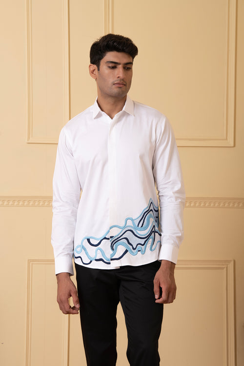 Celestial — White Thread Embroidered Giza Cotton Shirt