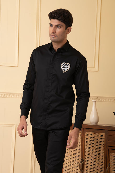 Felt β Black Hand Embroidered Giza Cotton Shirt