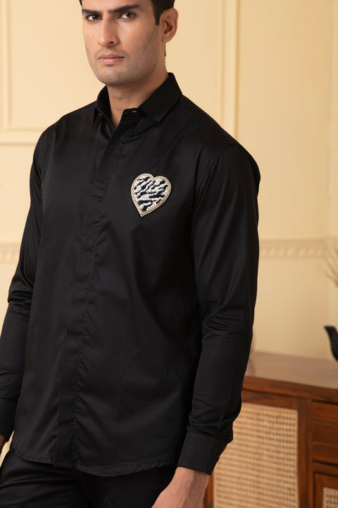 Felt β Black Hand Embroidered Giza Cotton Shirt