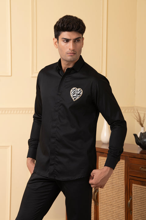 Felt — Black Hand Embroidered Giza Cotton Shirt