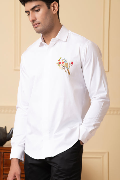 Aves β White Thread Embroidered Giza Cotton Shirt