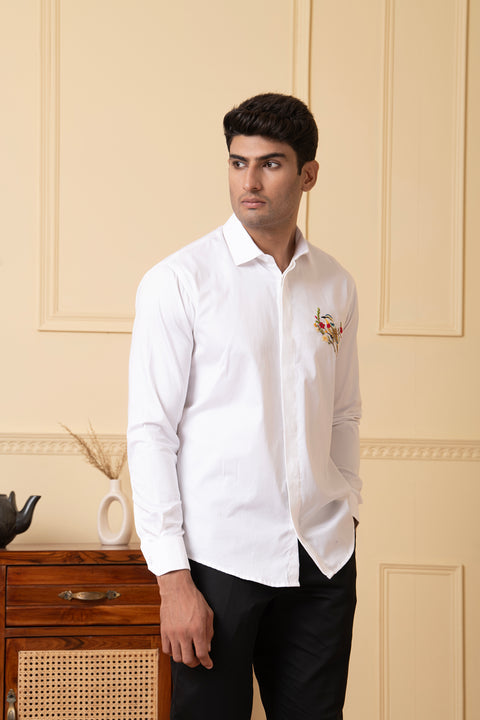 Aves β White Thread Embroidered Giza Cotton Shirt