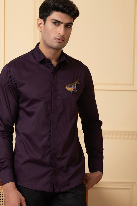 Marino β Purple Hand Embroidered Giza Cotton Shirt