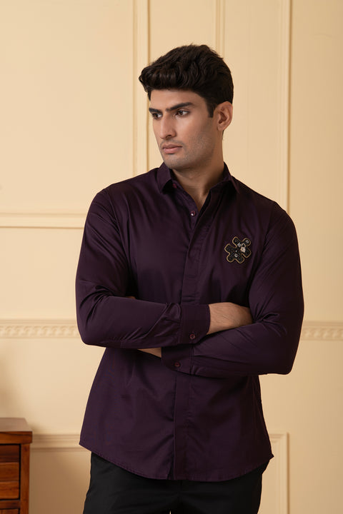 Modgance β Purple Hand Embroidered Giza Cotton Shirt
