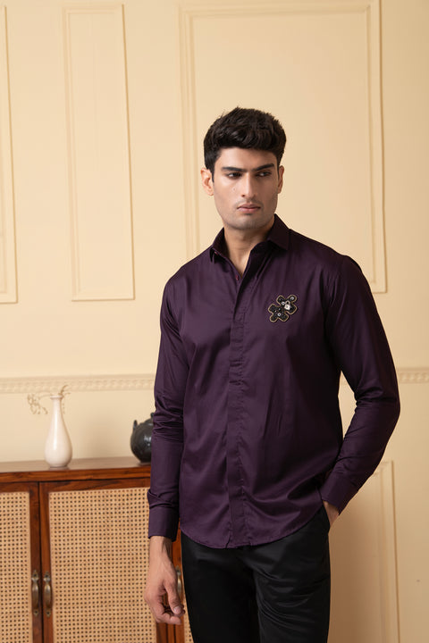 Modgance β Purple Hand Embroidered Giza Cotton Shirt