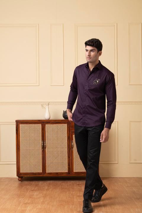Modgance β Purple Hand Embroidered Giza Cotton Shirt