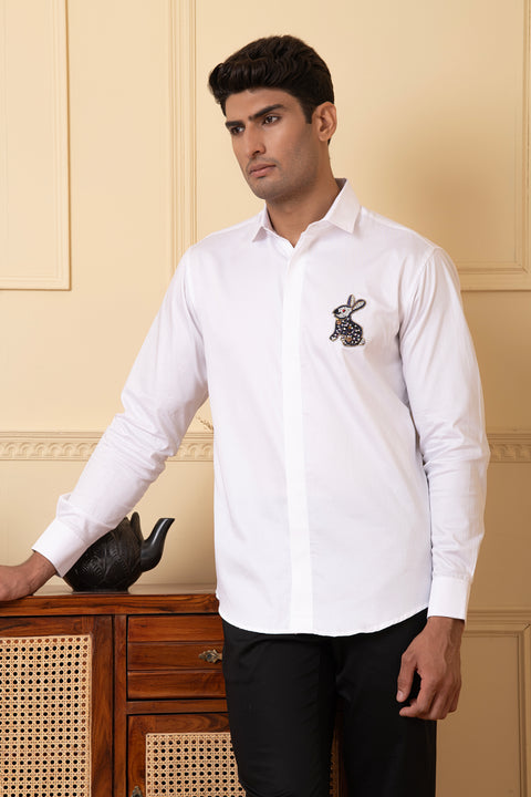 Warren β White Rabbit Hand Embroidered Giza Cotton Shirt