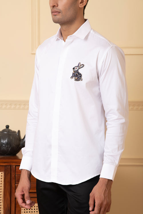 Warren — White Rabbit Hand Embroidered Giza Cotton Shirt