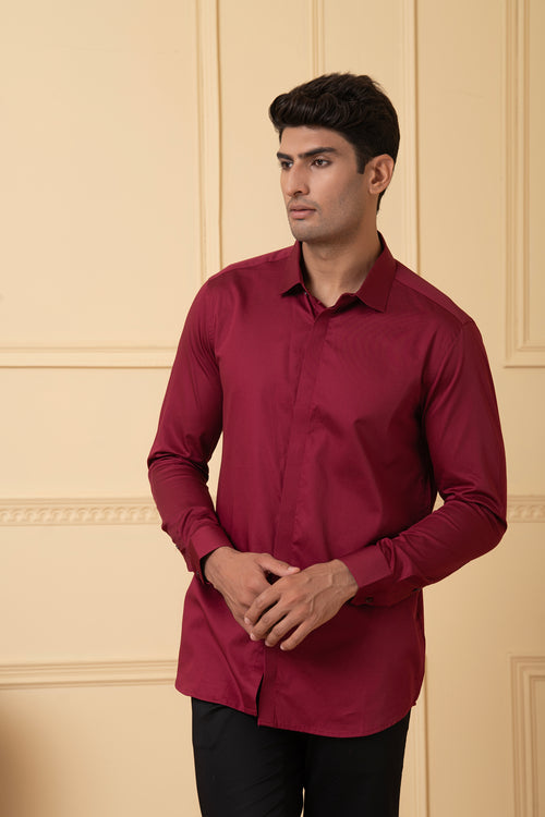 Crimson — Maroon Solid Giza Cotton Shirt