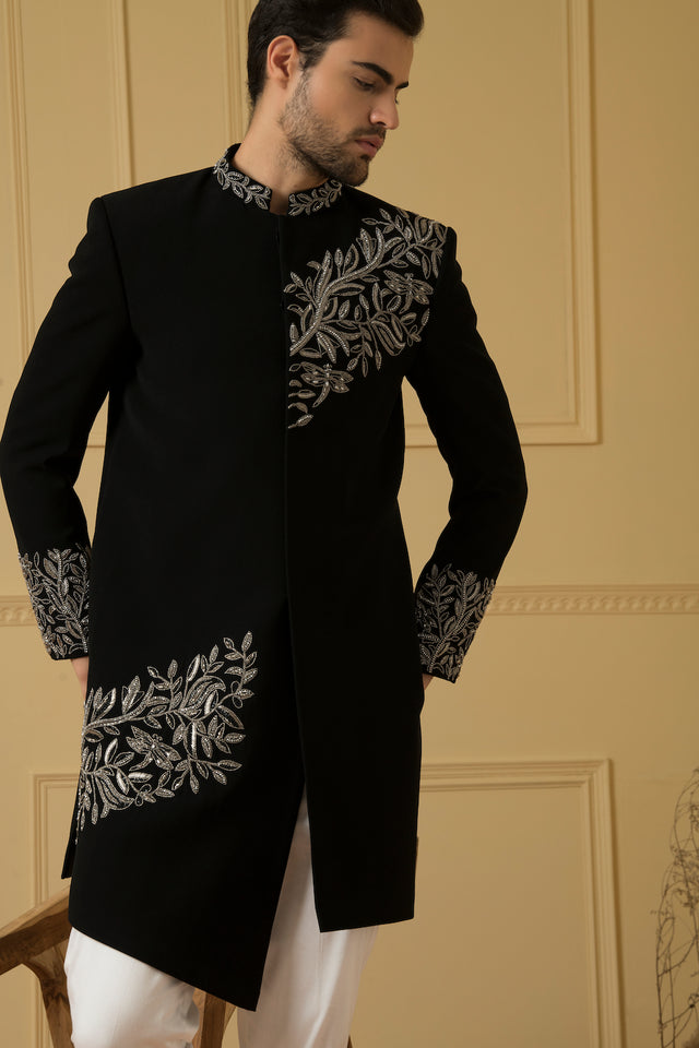 Dulce — Black Hand Embroidered Imported Italian Fabric Indo-Western