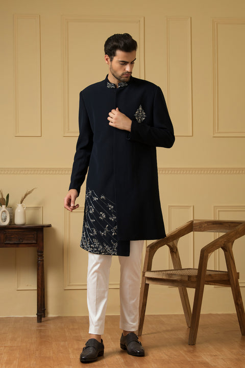 Cielo — Blue Hand Embroidered British Fabric Indo-Western