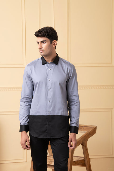 Blend β Grey Pattern Poplin Blend Shirt
