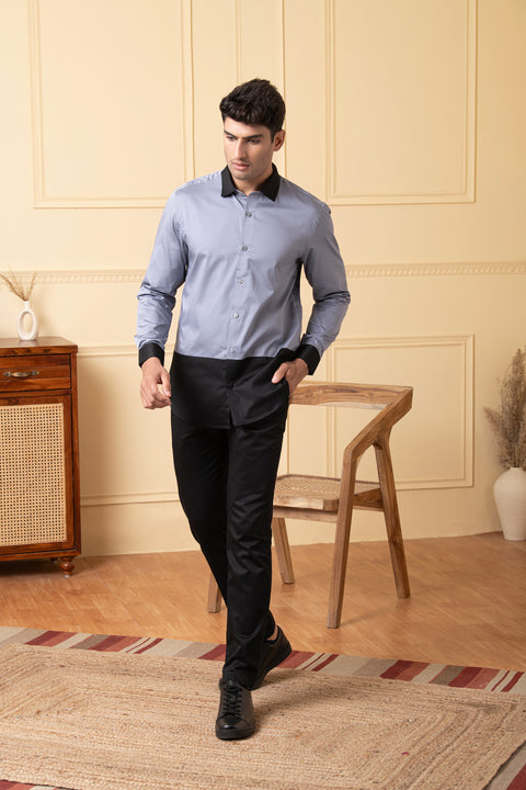 Blend β Grey Pattern Poplin Blend Shirt