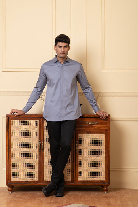 Slate β Grey Solid Giza Cotton Shirt