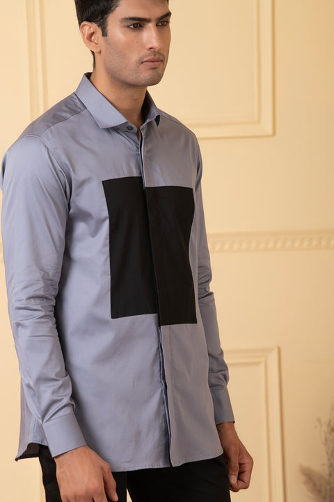 Arte β Black & Grey Pattern Giza Cotton Shirt